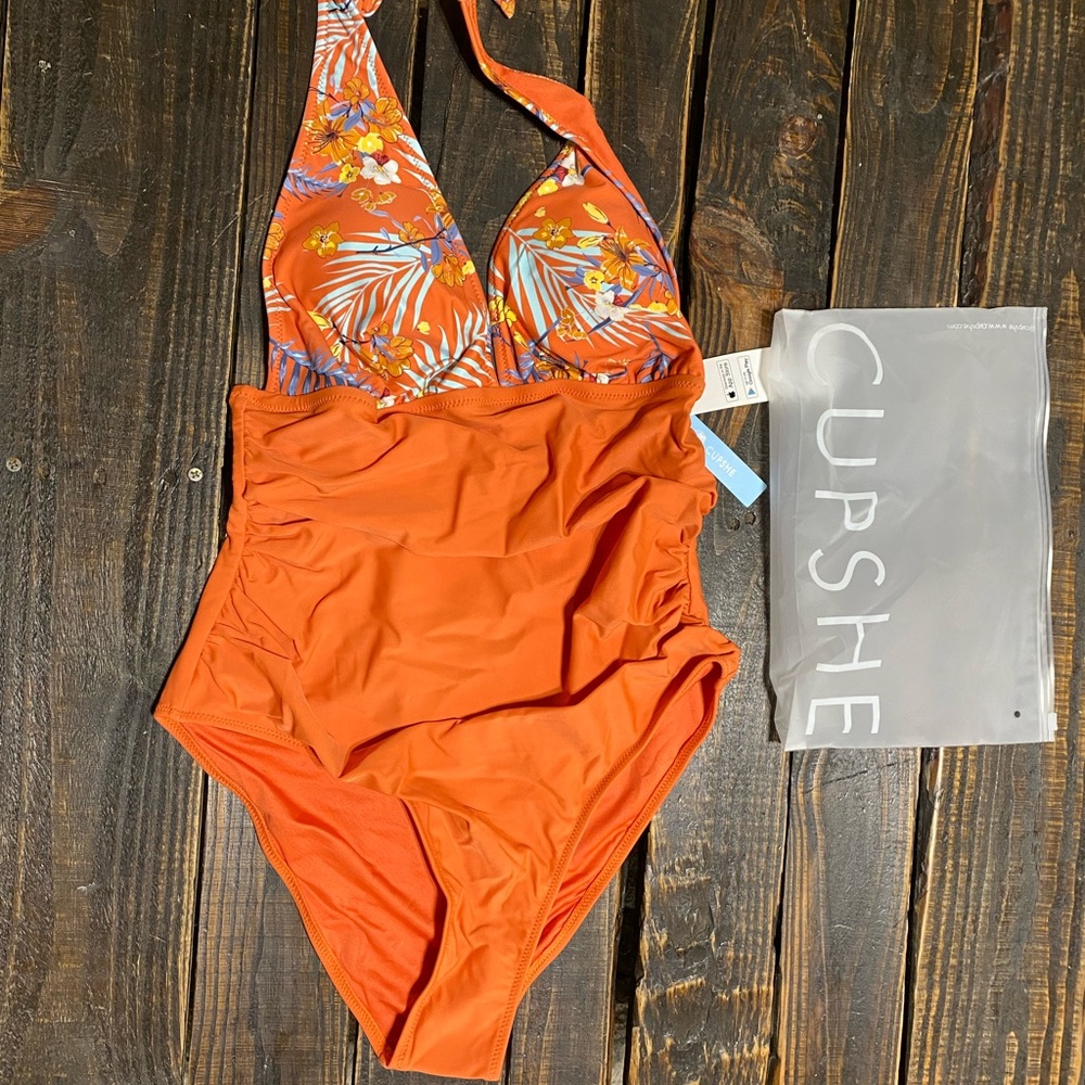 Kitt Tropical Halter One Piece Swimsuit Orange New With Tags Cupshe Size Medium